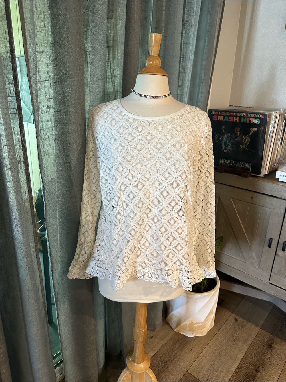Women's Ivory Lace Crochet Long-Sleeve Top